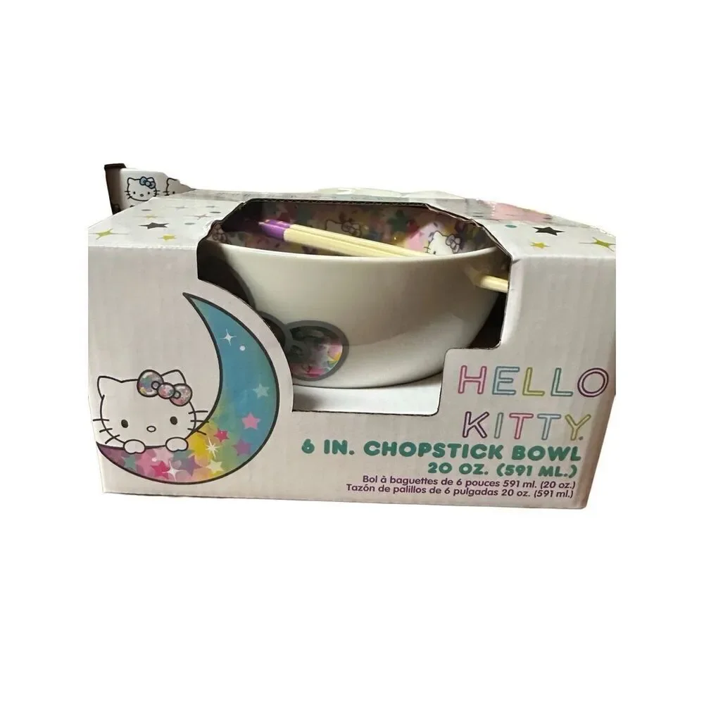 HELLO KITTY Ramen Noodle Pasta Bowl W/ Chopsticks Hello Kitty Rainbow St…‎